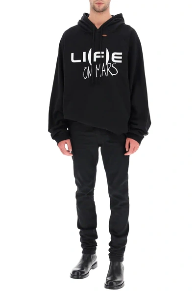 Raf Simons Distressed Life On Mars-print Hoodie In Black