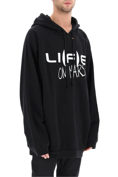 Raf Simons Distressed Life On Mars-print Hoodie In Black