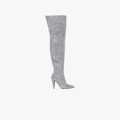 Shop Alexandre Vauthier Silver Amina 100 Glitter Thigh-high Boots