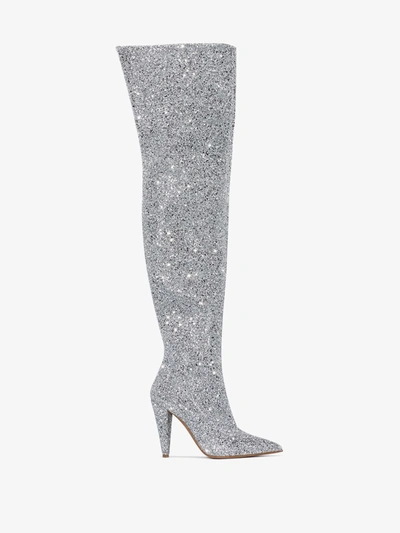 Shop Alexandre Vauthier Silver Amina 100 Glitter Thigh-high Boots
