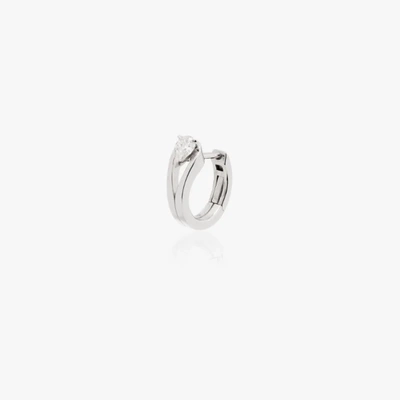 Shop Repossi 18k White Gold Serti Inversé Diamond Hoop Earring In Silver