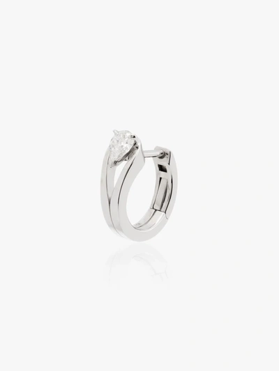 Shop Repossi 18k White Gold Serti Inversé Diamond Hoop Earring In Silver