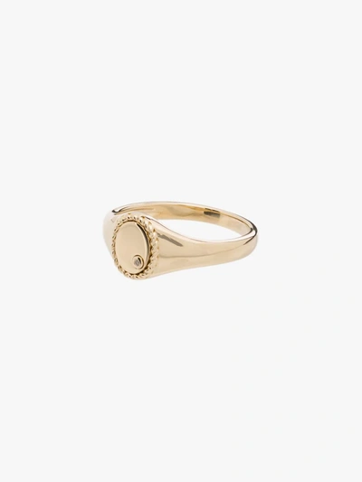 Yvonne Léon 9k Yellow Gold Mini Oval Diamond Signet Ring In Gold
