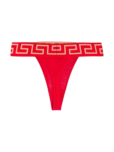 Shop Versace Greca Border Thong In Red