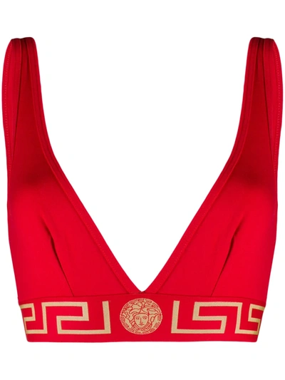 Shop Versace Greca Border Triangle Bralette In Red