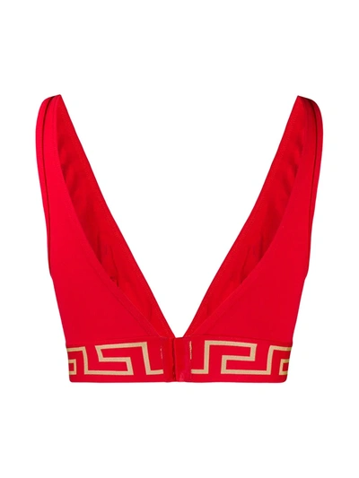 Shop Versace Greca Border Triangle Bralett In Red