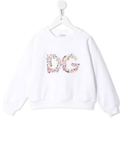 Shop Dolce & Gabbana Floral-logo Crew-neck Sweatshirt In White