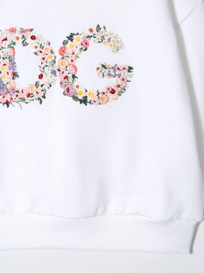 Dolce & Gabbana Crew Neck Sweatshirt In Jersey With Dg Flowers Embroidery In White
