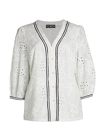 Shop Karl Lagerfeld Puff-sleeve Eyelet Blouse