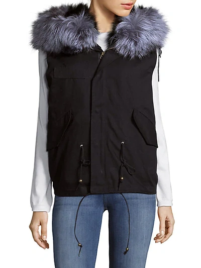 Shop La Fiorentina Hooded Fox Fur Trimmed Cotton Vest