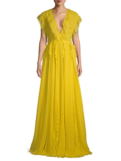 Shop Giambattista Valli Ocra Lace Silk Gown
