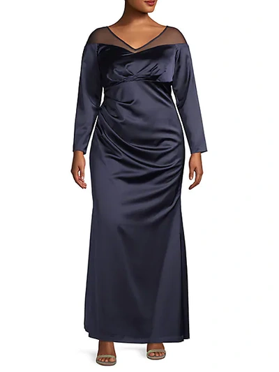 Shop Adrianna Papell Plus Illusion Long Sleeve Satin Gown