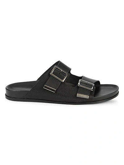 Shop Massimo Matteo Double-buckle Perforated Leather Slides