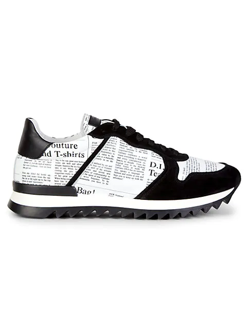 John Galliano Newspaper-print Leather Sneakers In White Black | ModeSens