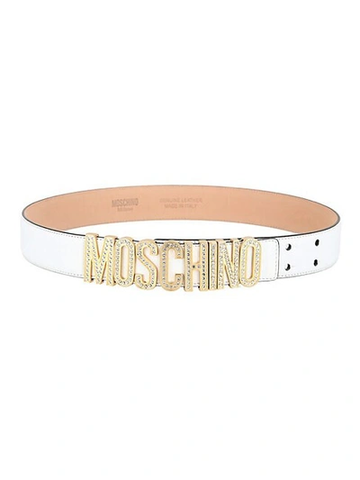 Shop Moschino Embellished Logo Leather Belt