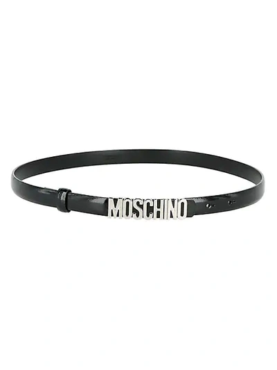 Shop Moschino Skinny Leather Logo Belt