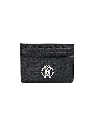 Shop Roberto Cavalli Logo Crest Saffiano Leather Card Holder
