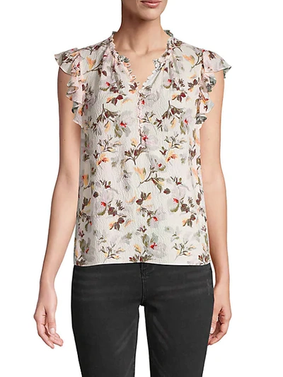 Shop Rebecca Taylor Ruffle-sleeve Silk-blend Floral Top