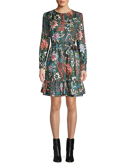 Shop Tory Burch Silk Twill Floral Waist-tie Dress