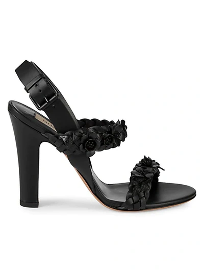 Shop Valentino Flower Leather Slingback Sandals