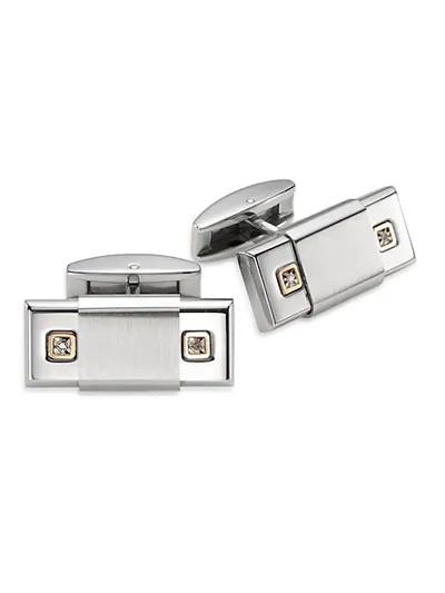 Shop Saks Fifth Avenue Diamond, 14k Yellow Gold & Stainless Steel Cuff Links