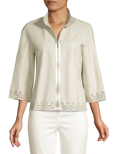 Shop Elie Tahari Rainer Eyelet Lace-trim Leather Jacket