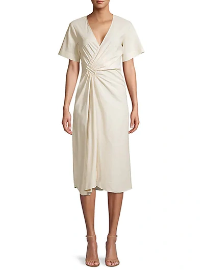 Shop A.l.c Ruched Linen-blend Faux Wrap Dress
