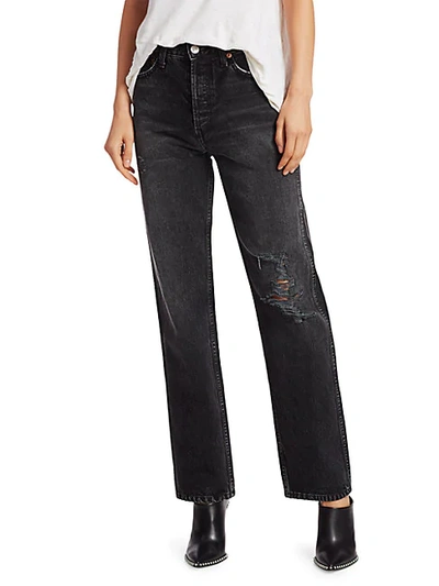 Shop Re/done High-rise Distressed Straight-leg Jeans