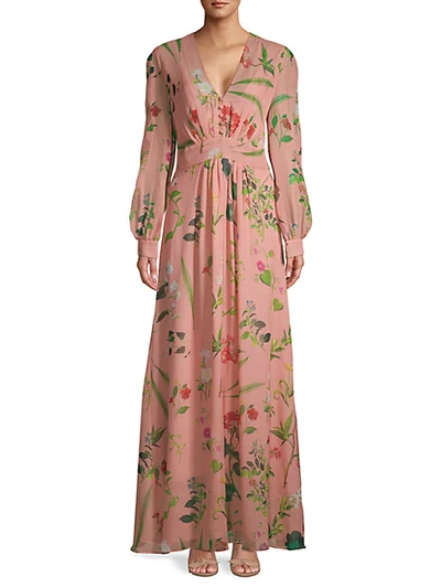 Shop Oscar De La Renta Botanical-print Silk Maxi Dress