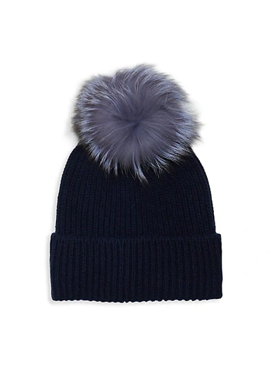 Shop Amicale Cashmere Rib-knit Fox Fur Beanie