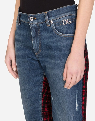 Shop Dolce & Gabbana Denim And Tweed Boyfriend Jeans