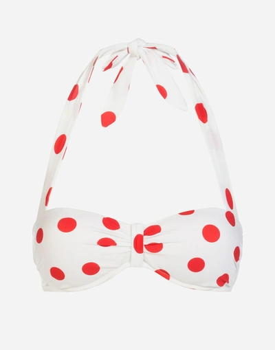 Shop Dolce & Gabbana Padded Bandeau Bikini Top With Polka Dot Print In Multicolor