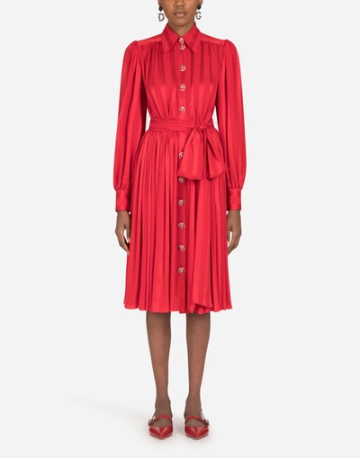 Shop Dolce & Gabbana Satin Jacquard Midi Shirt Dress In Red