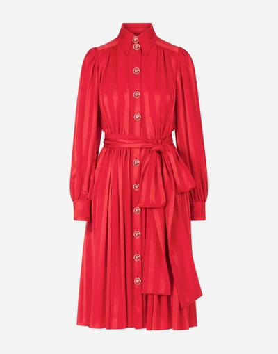 Shop Dolce & Gabbana Satin Jacquard Midi Shirt Dress In Red