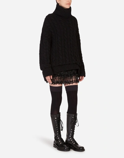 Shop Dolce & Gabbana Embroidered Lace Miniskirt In Black