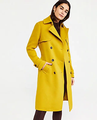 Shop Ann Taylor Petite Belted Trench Coat In Split Pea Green