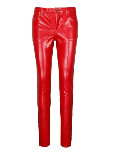 Shop Saint Laurent Vinyle Shiny 5 Pockets Jeans In Red