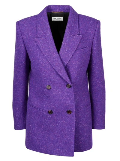 Shop Saint Laurent Square Tweed Blazer In Pink & Purple