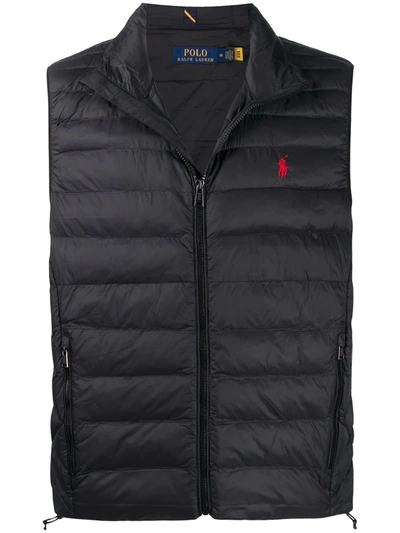 Shop Polo Ralph Lauren Polo Pony-embroidered Quilted Gilet In Black
