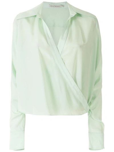Shop Martha Medeiros Silk Satin Wrap Shirt In Green