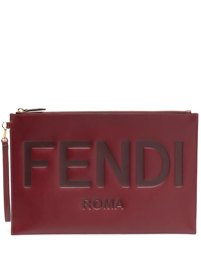 Shop Fendi Logo Slim Clutch In Red