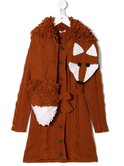 Shop Dolce & Gabbana Crochet Fox Detail Cashmere Cardigan In Brown