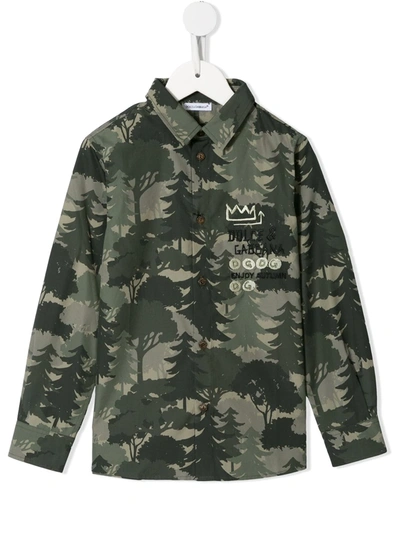 Shop Dolce & Gabbana Pine-print Long-sleeve Shirt In Multicolour