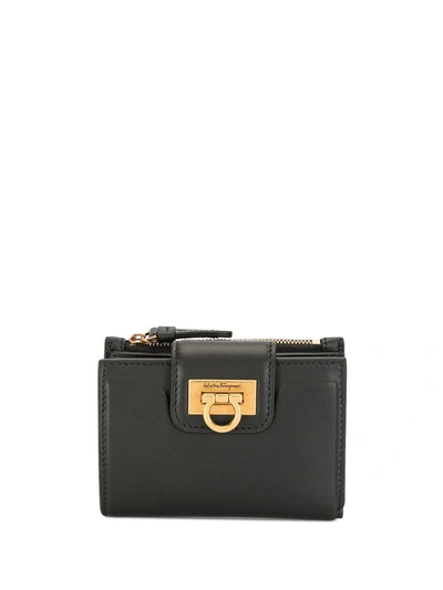 Shop Ferragamo Trifolio Compact French Wallet In Black