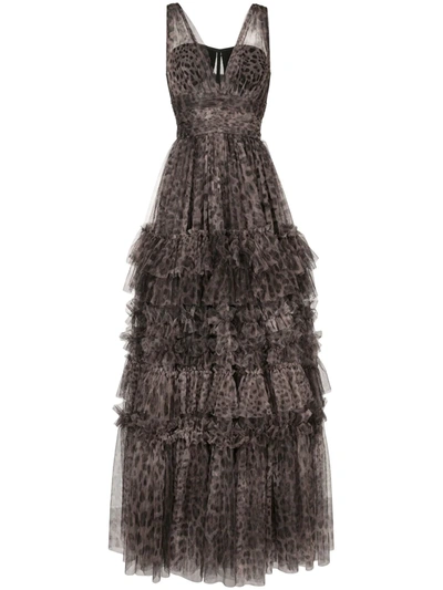 Shop Dolce & Gabbana Leopard Print Tulle Evening Gown In Brown