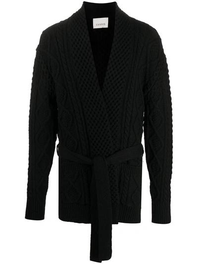Shop Laneus Belted Aran Cardigan In Black