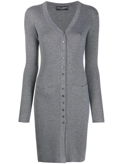 Shop Dolce & Gabbana Long Fitted Cardigan In Grey