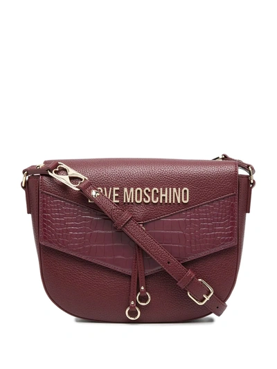 Shop Love Moschino Logo Plaque Half-moon Bag In Red