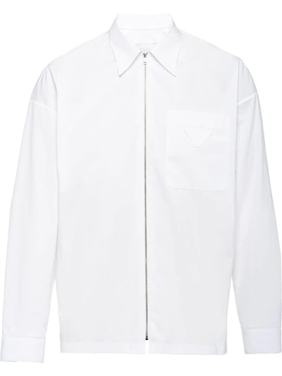Shop Prada Loose Fit Zip Front Shirt In White
