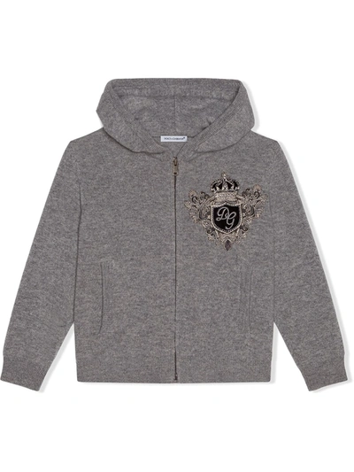 Shop Dolce & Gabbana Logo-patch Hoodie In Grey